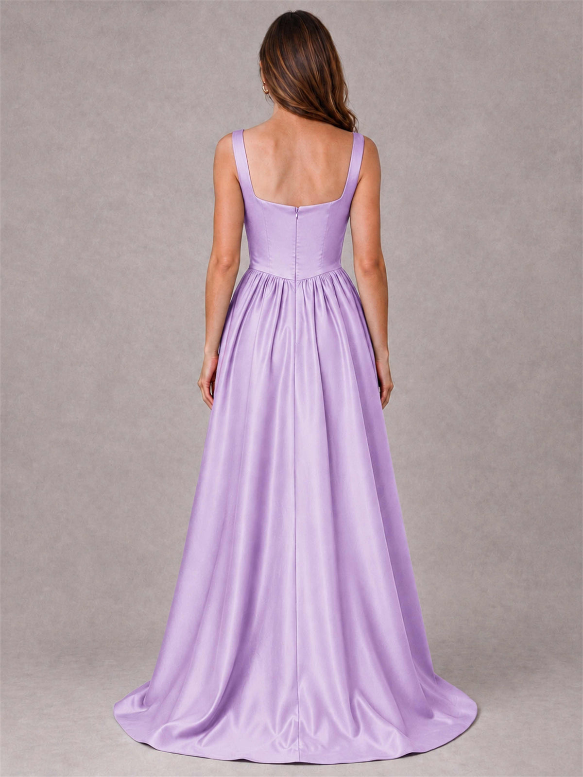 Cowl Neck Strap Satin Formal Dress High Slit A-Line Floor Length Evening Gown