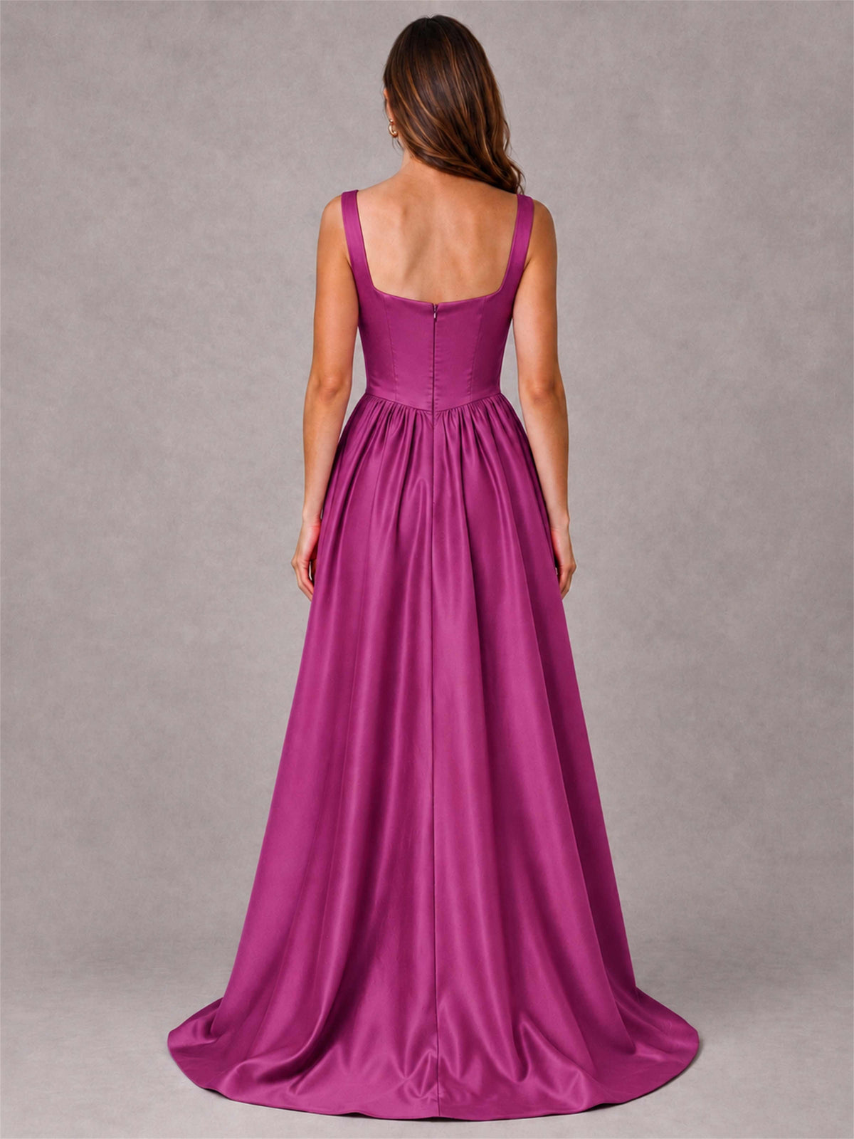 Cowl Neck Strap Satin Formal Dress High Slit A-Line Floor Length Evening Gown