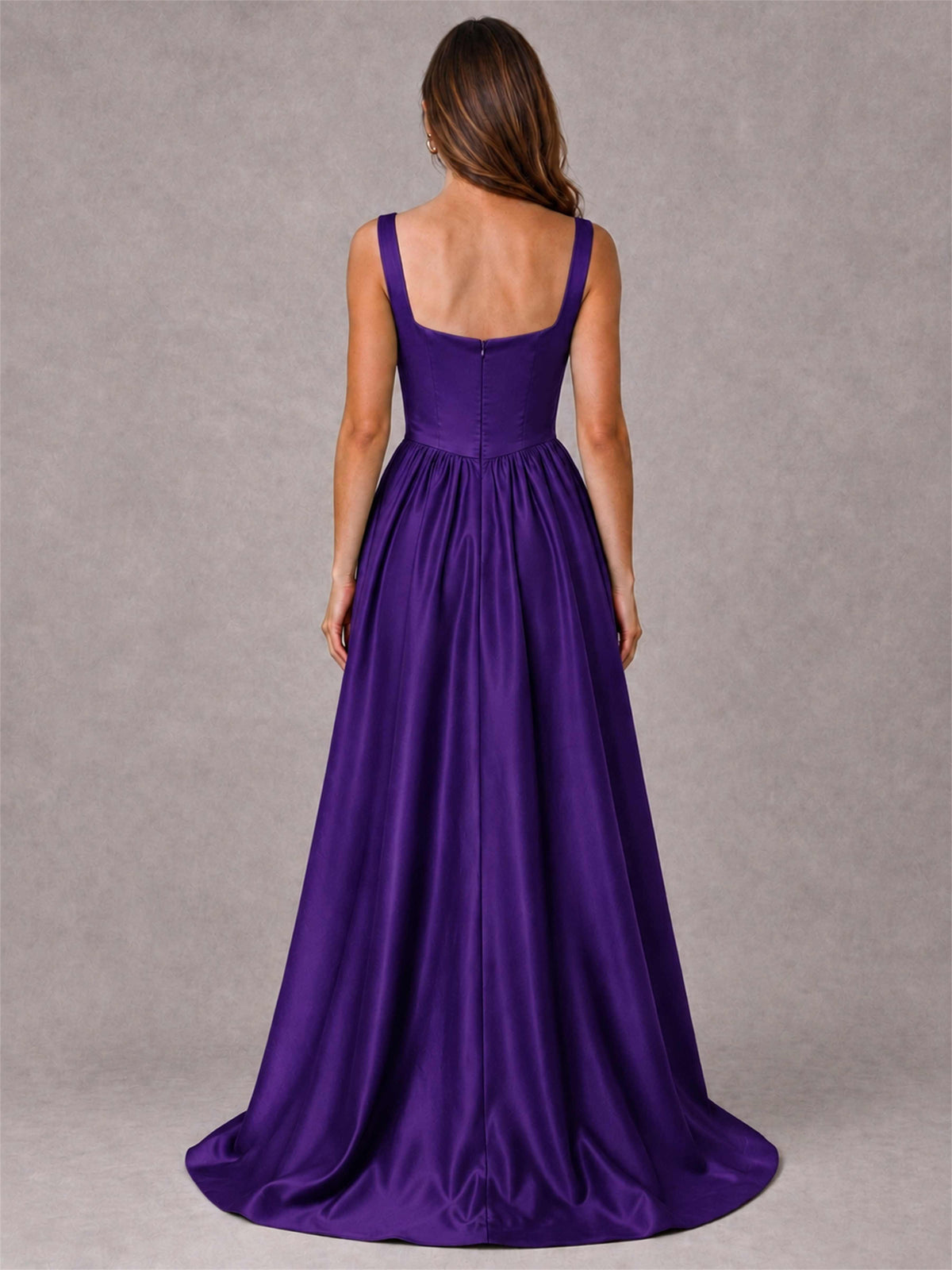 Cowl Neck Strap Satin Formal Dress High Slit A-Line Floor Length Evening Gown