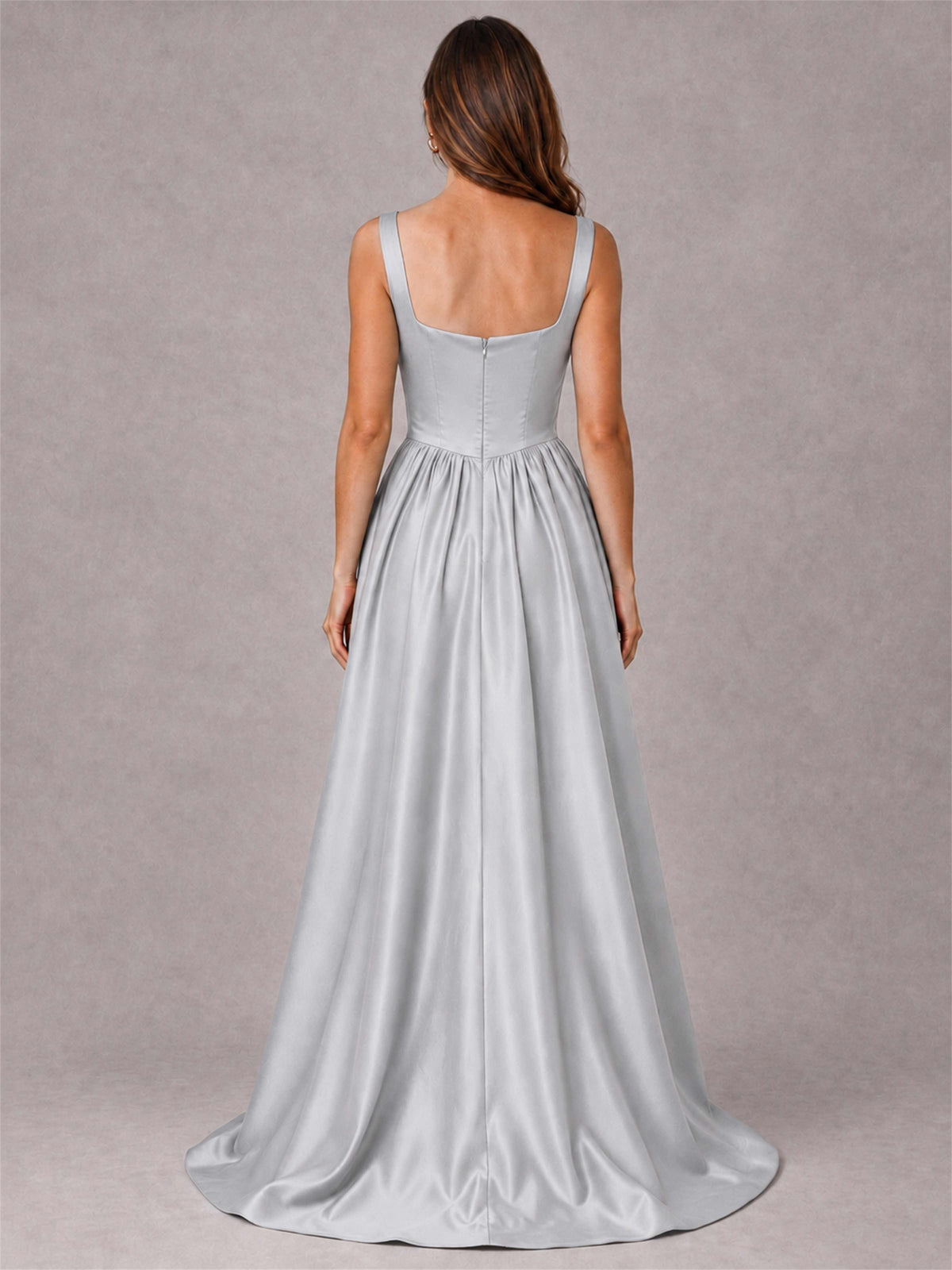 Cowl Neck Strap Satin Formal Dress High Slit A-Line Floor Length Evening Gown