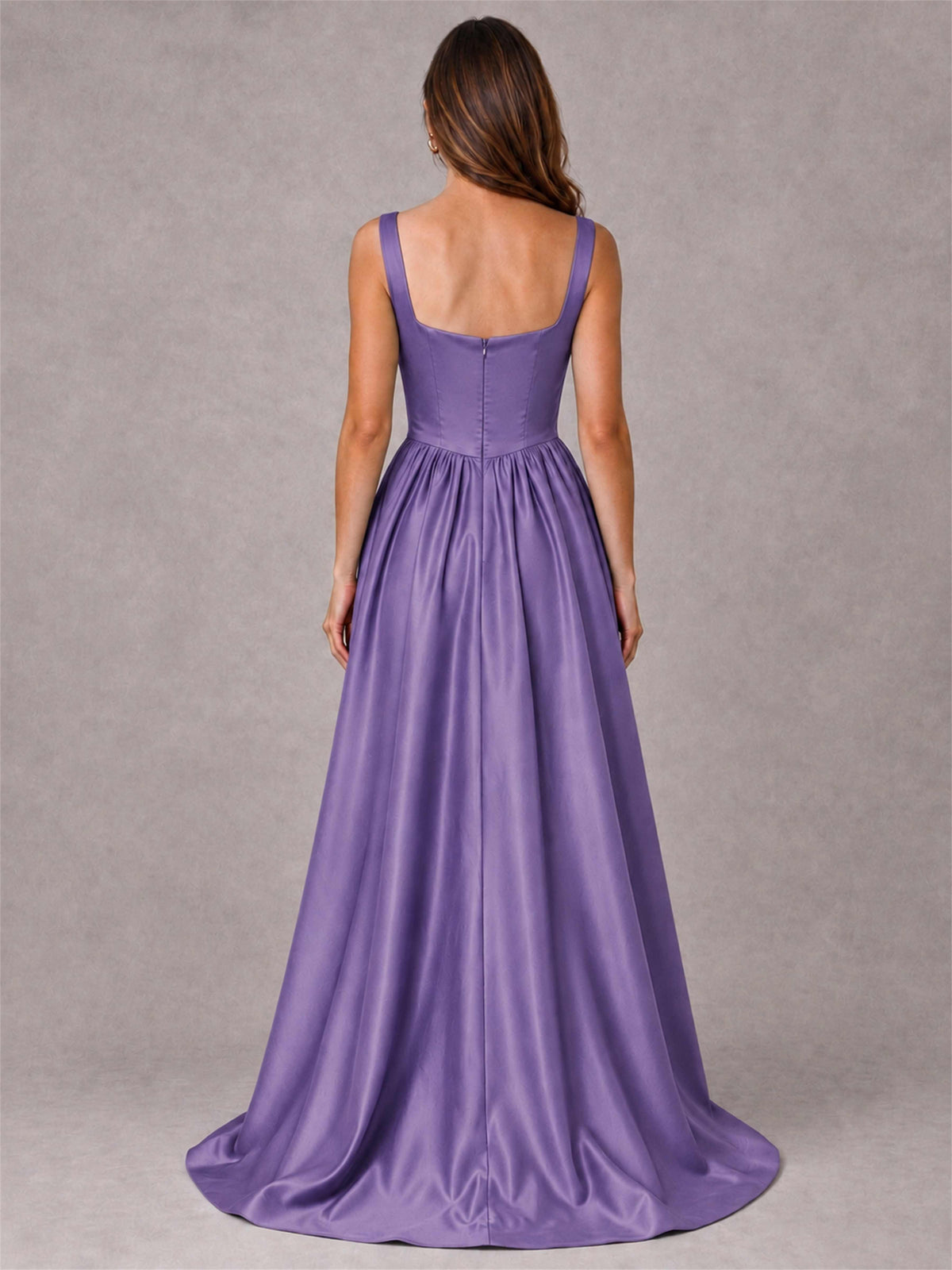 Cowl Neck Strap Satin Formal Dress High Slit A-Line Floor Length Evening Gown