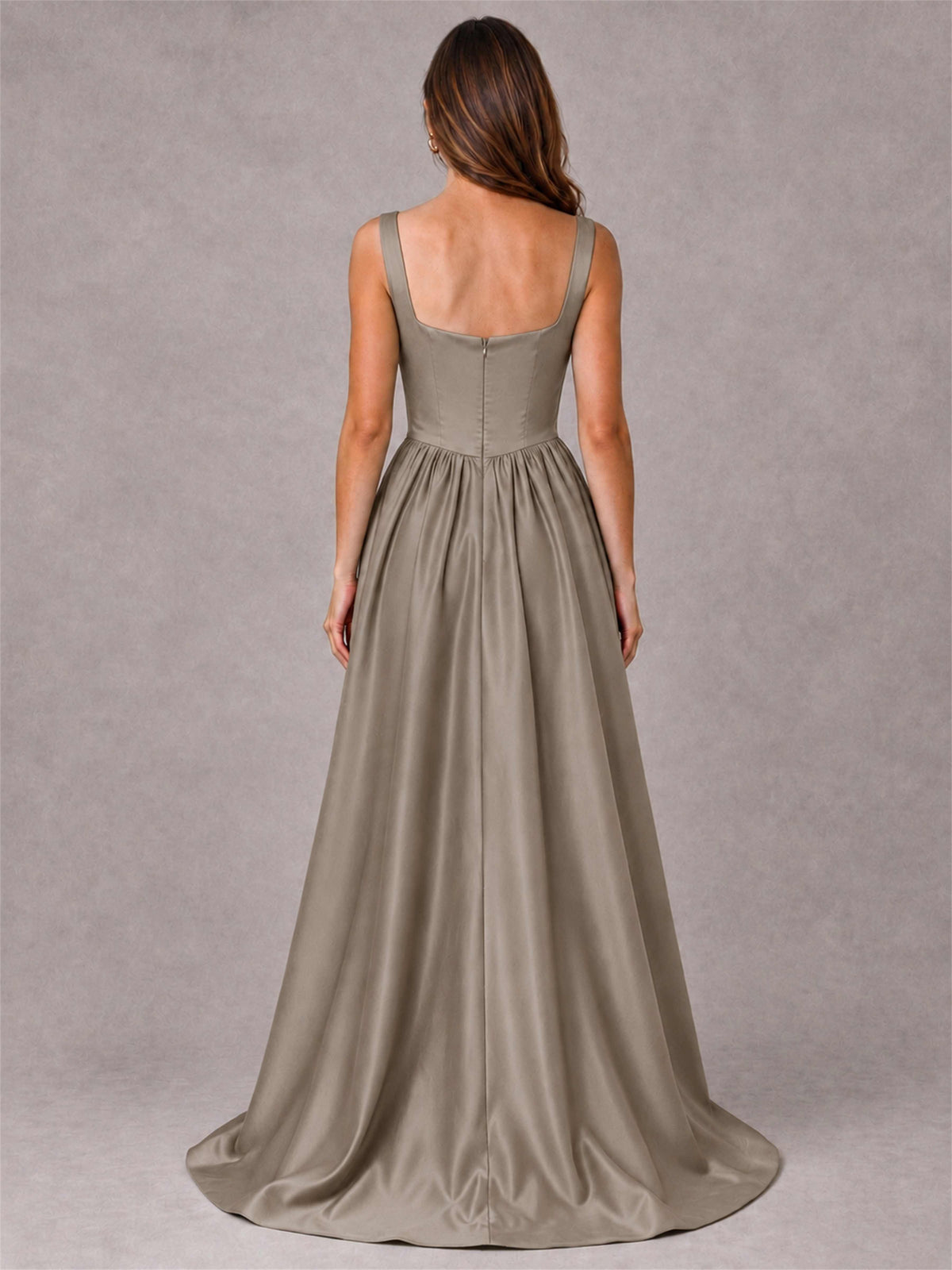 Cowl Neck Strap Satin Formal Dress High Slit A-Line Floor Length Evening Gown