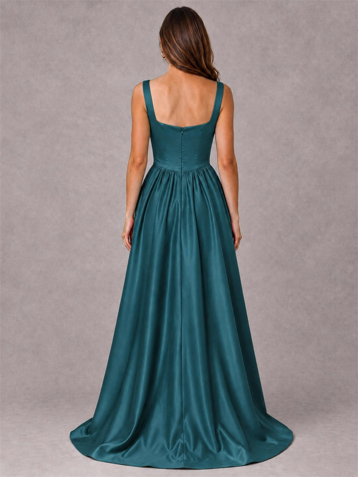 Cowl Neck Strap Satin Formal Dress High Slit A-Line Floor Length Evening Gown