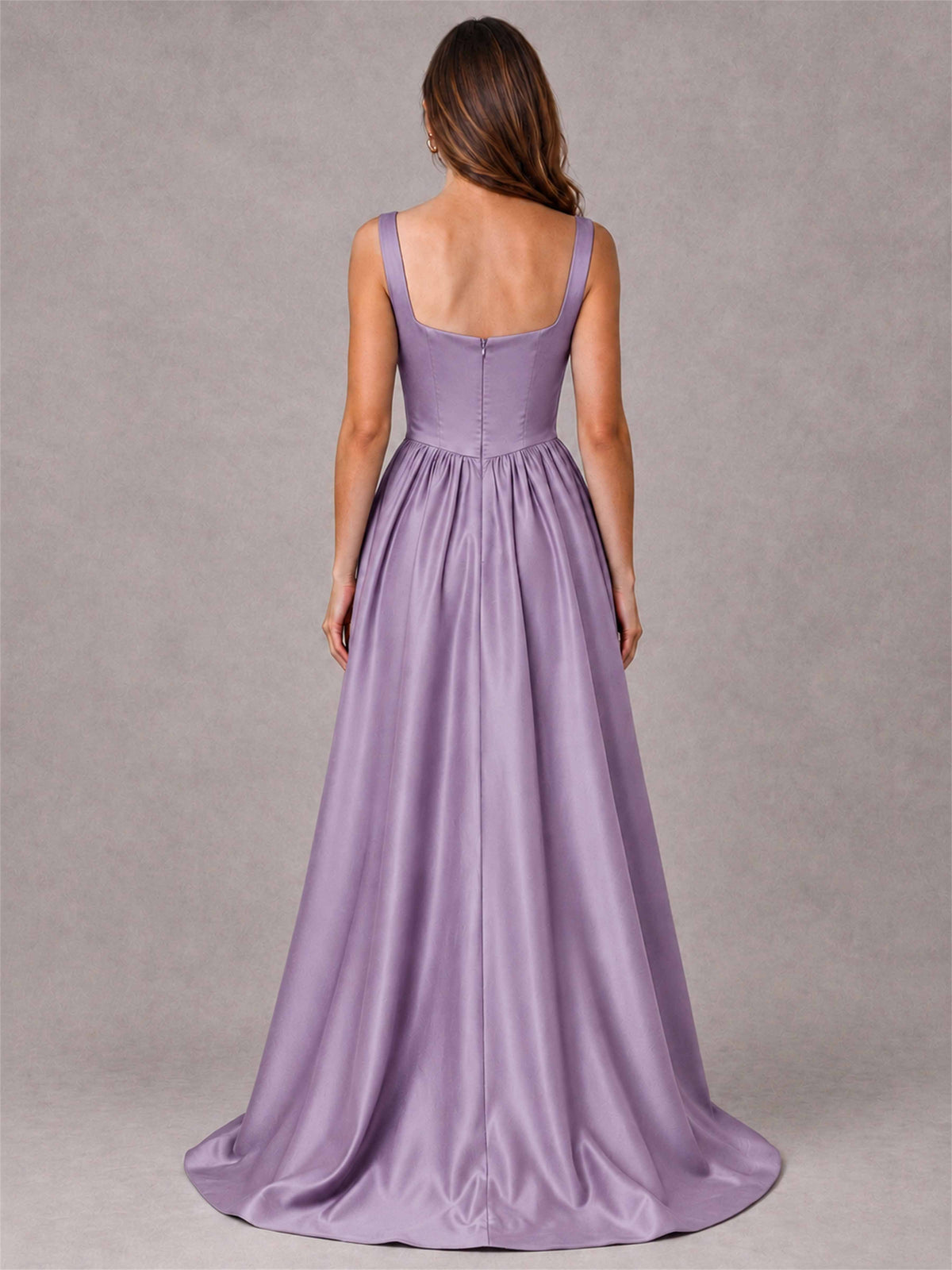 Cowl Neck Strap Satin Formal Dress High Slit A-Line Floor Length Evening Gown