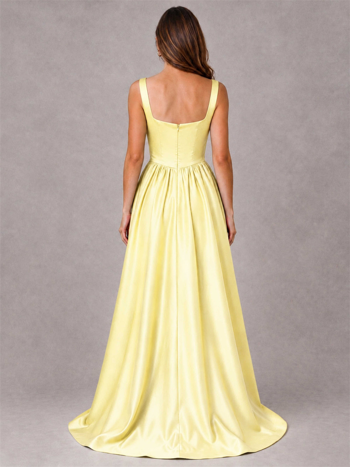Cowl Neck Strap Satin Formal Dress High Slit A-Line Floor Length Evening Gown