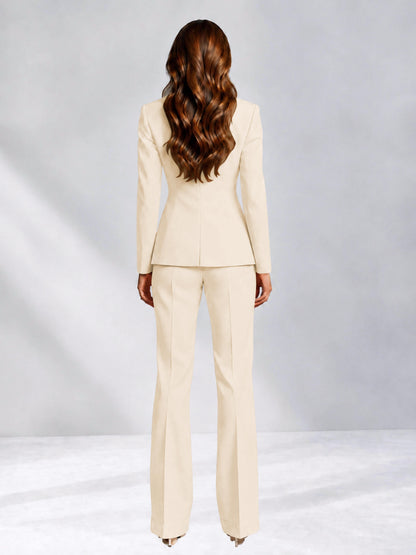 Cream 2 Pieces Slim Fit One Button Women's Suits for Commuting