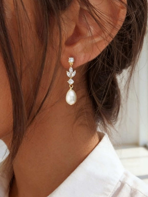 Crystal Pearl Teardrop Dangle Earrings Elegant Drop Earrings