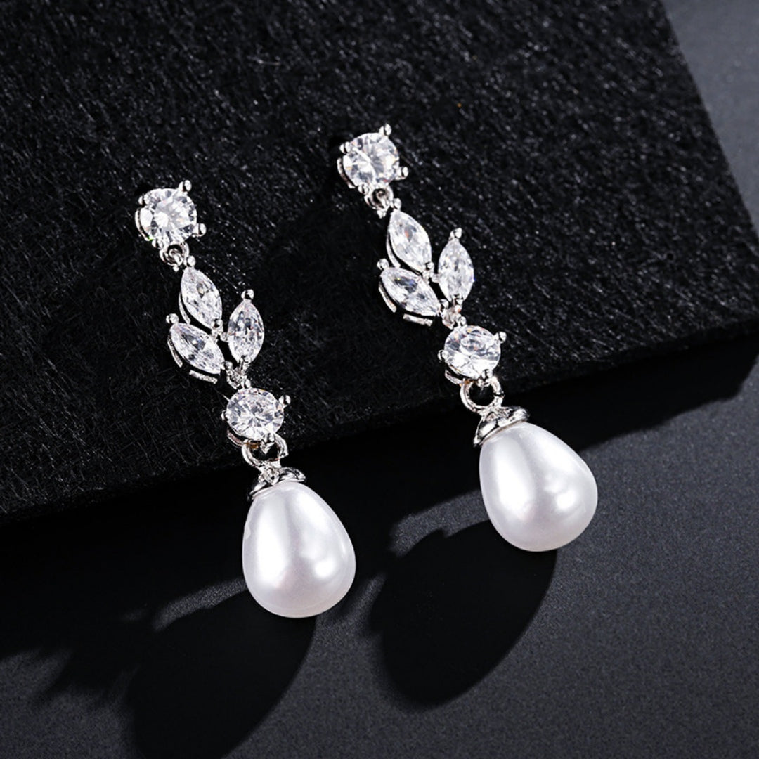 Crystal Pearl Teardrop Dangle Earrings Elegant Drop Earrings