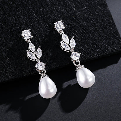 Crystal Pearl Teardrop Dangle Earrings Elegant Drop Earrings