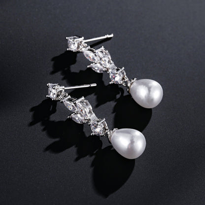 Crystal Pearl Teardrop Dangle Earrings Elegant Drop Earrings