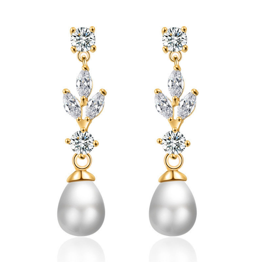 Crystal Pearl Teardrop Dangle Earrings Elegant Drop Earrings