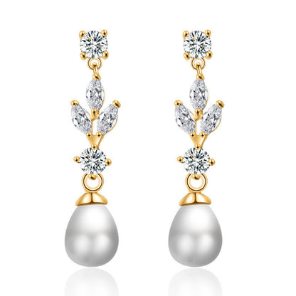 Crystal Pearl Teardrop Dangle Earrings Elegant Drop Earrings