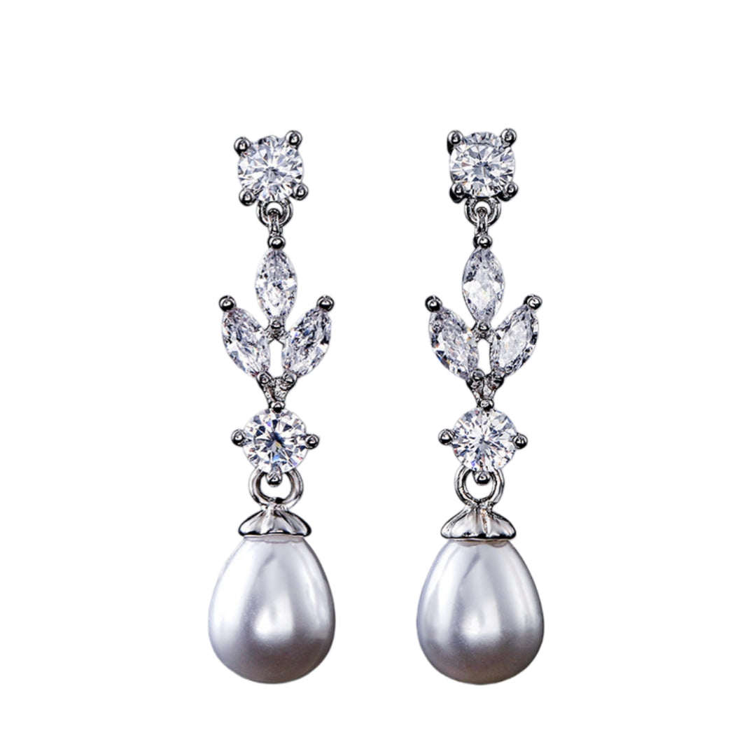Crystal Pearl Teardrop Dangle Earrings Elegant Drop Earrings