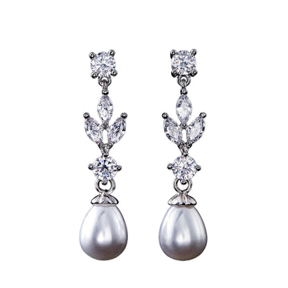 Crystal Pearl Teardrop Dangle Earrings Elegant Drop Earrings