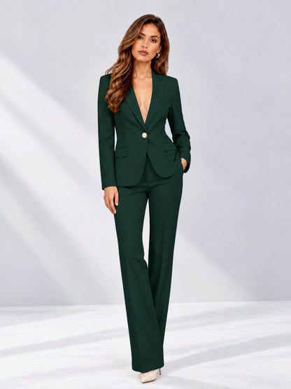 Dark Green 2 Pieces Slim Fit One Button Women's Suits for Commuting