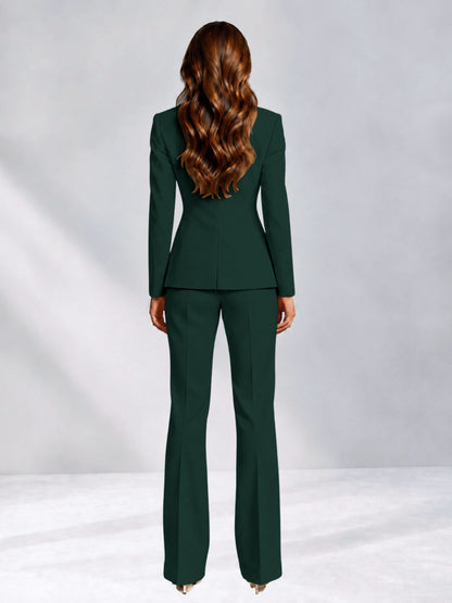 Dark Green 2 Pieces Slim Fit One Button Women's Suits for Commuting