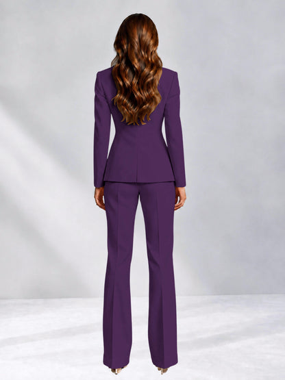 Dark Purple 2 Pieces Slim Fit One Button Women's Suits for Commuting