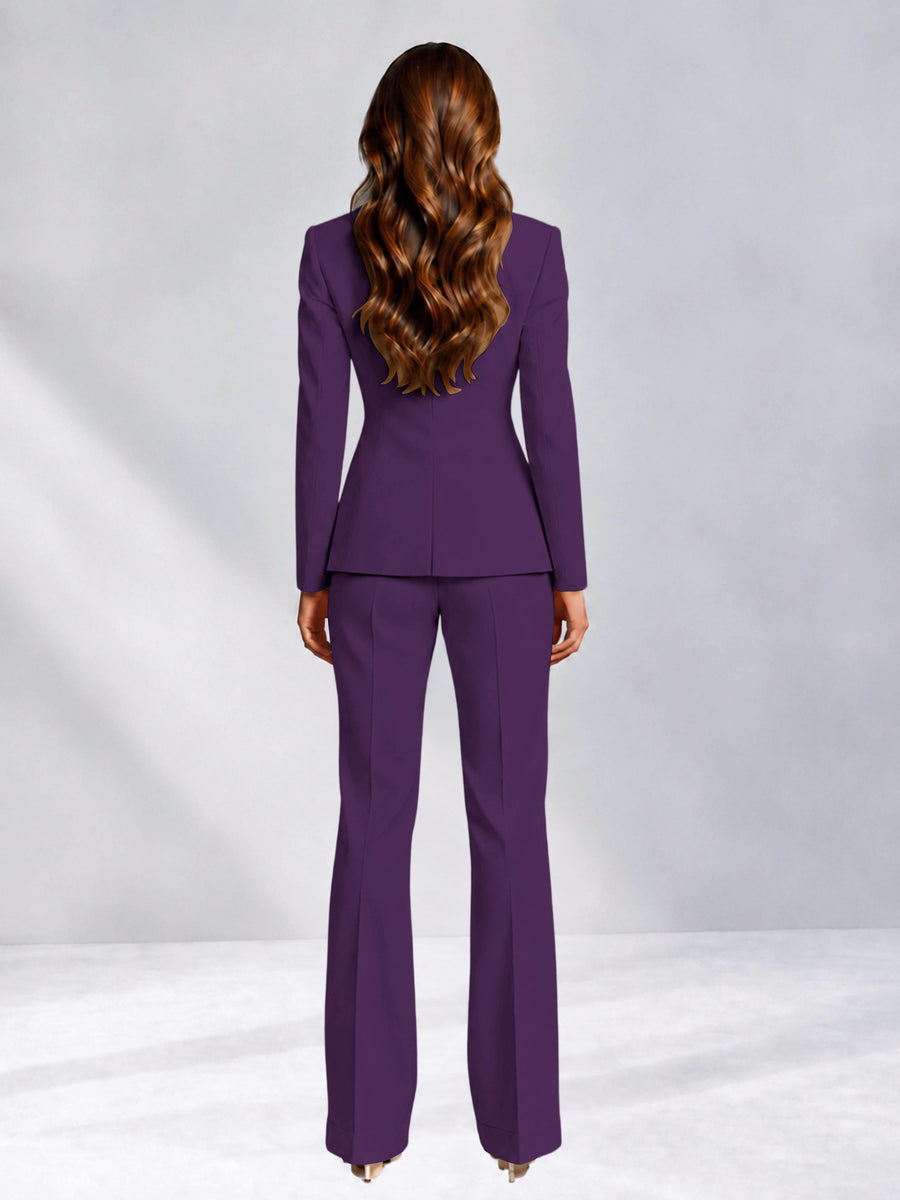 Dark Purple 2 Pieces Slim Fit One Button Women's Suits for Commuting