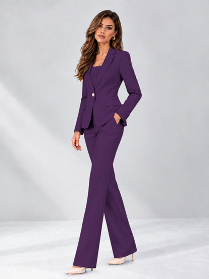 Dark Purple 2 Pieces Slim Fit One Button Women's Suits for Commuting