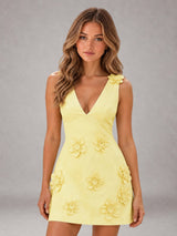 Free Shipping Deep V-Neck Mini Formal Dress with 3D Floral Appliques