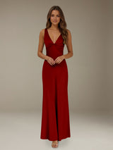 Free Shipping Deep V-Neck Prom Dress Sleeveless Ankle Length