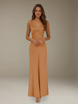 Free Shipping Deep V-Neck Prom Dress Sleeveless Ankle Length
