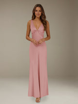 Free Shipping Deep V-Neck Prom Dress Sleeveless Ankle Length