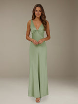 Free Shipping Deep V-Neck Prom Dress Sleeveless Ankle Length