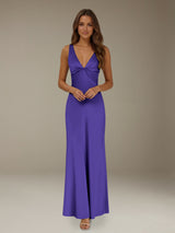 Free Shipping Deep V-Neck Prom Dress Sleeveless Ankle Length