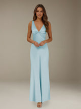 Free Shipping Deep V-Neck Prom Dress Sleeveless Ankle Length