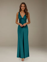 Free Shipping Deep V-Neck Prom Dress Sleeveless Ankle Length