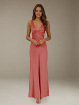 Free Shipping Deep V-Neck Prom Dress Sleeveless Ankle Length