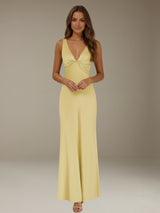 Free Shipping Deep V-Neck Prom Dress Sleeveless Ankle Length