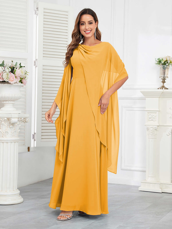 Mustard Delicate A-Line Lace Up Chiffon Floor Length Mother Of The Bride Dresses