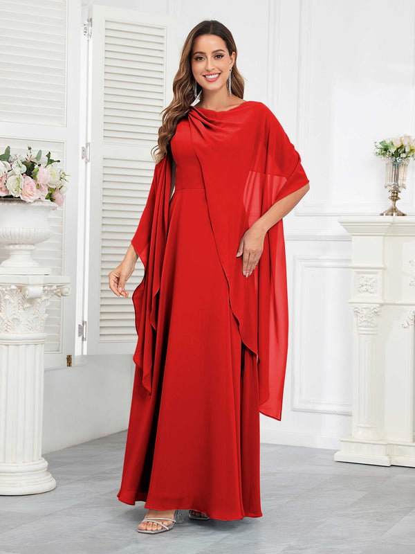 Red Delicate A-Line Lace Up Chiffon Floor Length Mother Of The Bride Dresses