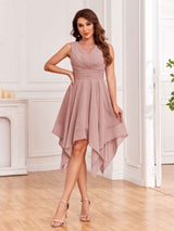 Delicate Asymmetrical Sleeveless Knee Length Short Bridesmaid Dresses