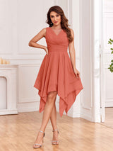 Delicate Asymmetrical Sleeveless Knee Length Short Bridesmaid Dresses