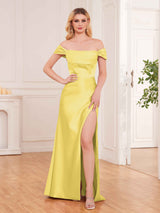Delicate Off The Shoulder Brush Train Satin Party Dresses