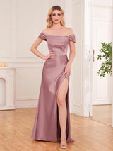 Delicate Off The Shoulder Brush Train Satin Party Dresses