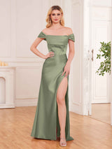 Delicate Off The Shoulder Brush Train Satin Party Dresses