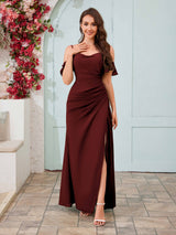 Delicate V-Neck Off The Shoulder Slit Chiffon Bridesmaid Dresses