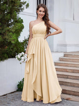 Dreamlike One Shoulder A-Line Long Chiffon Bridesmaid Dresses