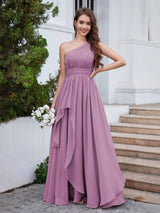 Dreamlike One Shoulder A-Line Long Chiffon Bridesmaid Dresses