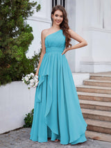 Dreamlike One Shoulder A-Line Long Chiffon Bridesmaid Dresses