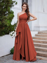 Dreamlike One Shoulder A-Line Long Chiffon Bridesmaid Dresses