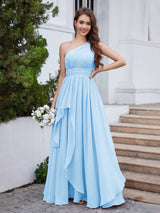 Dreamlike One Shoulder A-Line Long Chiffon Bridesmaid Dresses