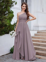 Dreamlike One Shoulder A-Line Long Chiffon Bridesmaid Dresses