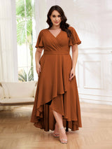 Dreamlike V-Neck Short Sleeves High Low Plus Size Mother Of The Bride Dresses