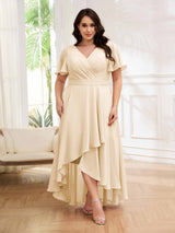Dreamlike V-Neck Short Sleeves High Low Plus Size Mother Of The Bride Dresses