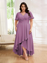 Dreamlike V-Neck Short Sleeves High Low Plus Size Mother Of The Bride Dresses